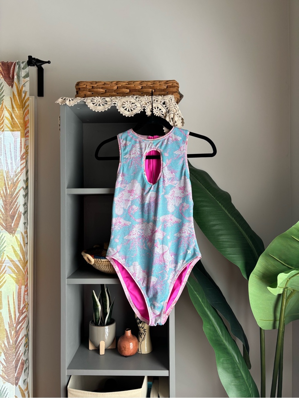 hurley shimmer mermaid print high neck one piece swimsuit